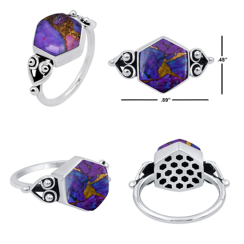 Purple Copper Turquoise Sterling Silver Oxidized Boho Statement Ring