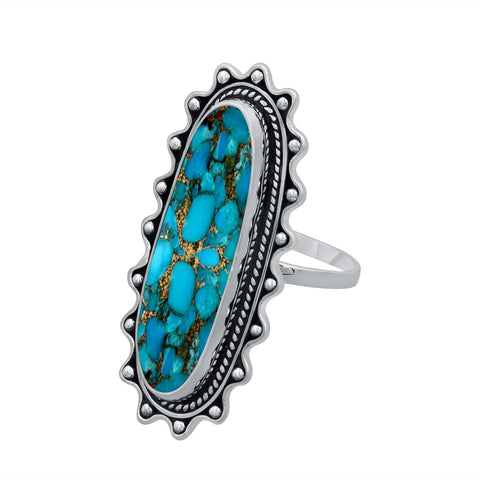 Sterling Silver Green Copper Turquoise Vintage Rings for Women Daily Party Holiday Bohemian Ring Jewelry