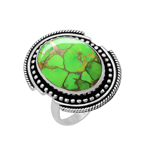 Green Copper Turquoise Boho Handmade Gemstone Sterling Silver Ring