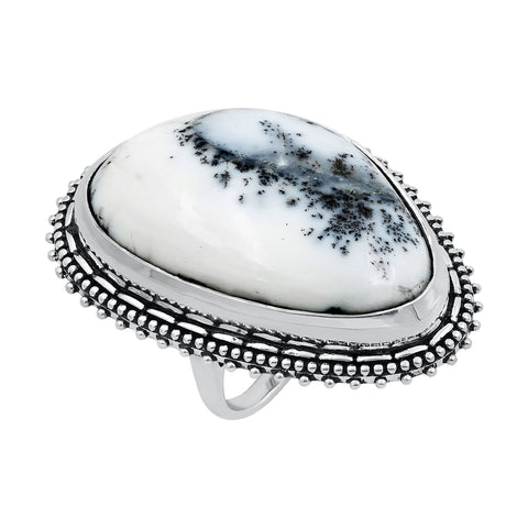Sterling Silver Dendrite Agate Cabochon Gemstone Ring