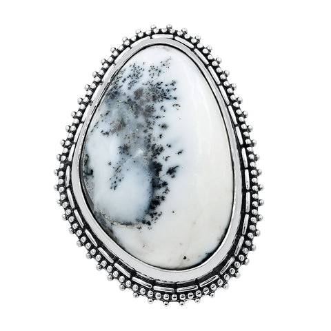 Sterling Silver Dendrite Agate Cabochon Gemstone Ring