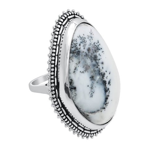 Sterling Silver Dendrite Agate Cabochon Gemstone Ring