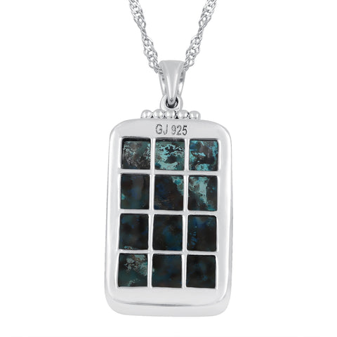 Oxidized Sterling Silver Chrysocolla Rectangle Gemstone Boho Pendant Without Chain