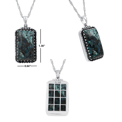 Oxidized Sterling Silver Chrysocolla Rectangle Gemstone Boho Pendant Without Chain