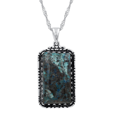 Oxidized Sterling Silver Chrysocolla Rectangle Gemstone Boho Pendant Without Chain