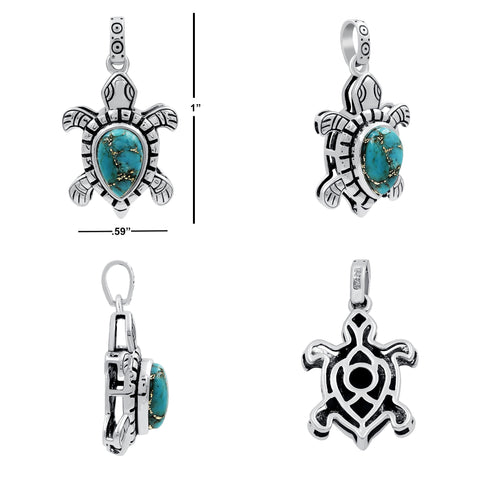 Sterling Silver Blue Copper Turquoise Vintage Oxidized Pendant for Women Daily Party Holiday Bohemian Necklace Jewelry Without Chain