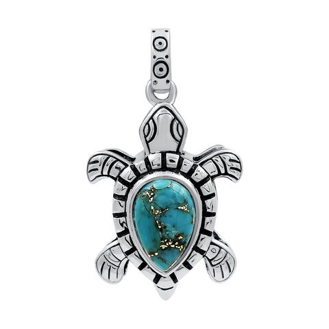 Sterling Silver Blue Copper Turquoise Vintage Oxidized Pendant for Women Daily Party Holiday Bohemian Necklace Jewelry Without Chain