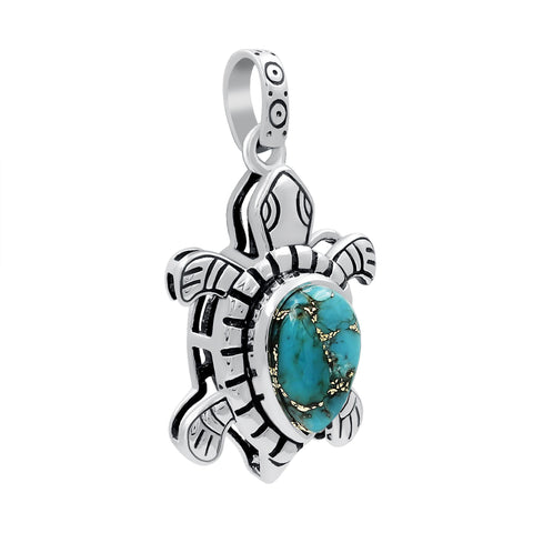Sterling Silver Blue Copper Turquoise Vintage Oxidized Pendant for Women Daily Party Holiday Bohemian Necklace Jewelry Without Chain