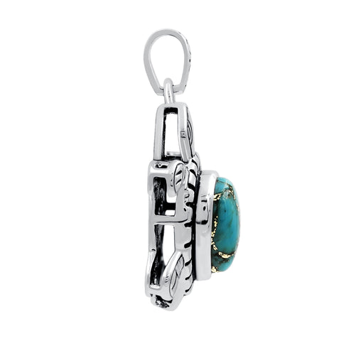 Sterling Silver Blue Copper Turquoise Vintage Oxidized Pendant for Women Daily Party Holiday Bohemian Necklace Jewelry Without Chain