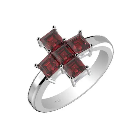 Wholesale Natural Garnet Square 5-Stone Sterling Silver Channel Set Gemstone Ring R025