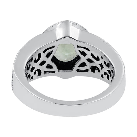 Green Amethyst Cushion Shape Gemstone 925 Silver Oxidized Ring For Women