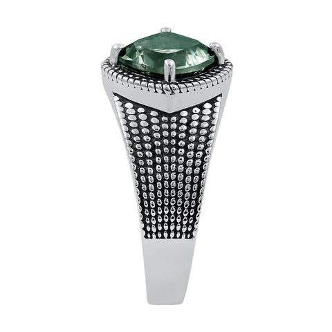 Green Amethyst Cushion Shape Gemstone 925 Silver Oxidized Ring For Women