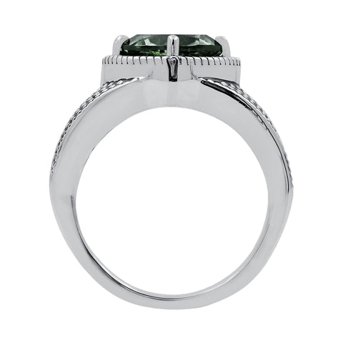 Green Amethyst Cushion Shape Gemstone 925 Silver Oxidized Ring For Women