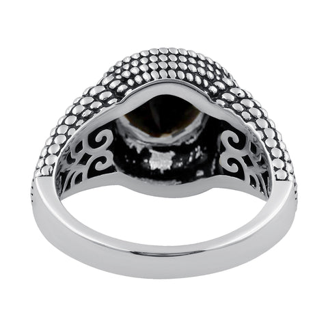 Sterling Silver Smoky Quartz Round Gemstone Oxidized Ring