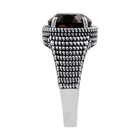 Sterling Silver Smoky Quartz Round Gemstone Oxidized Ring