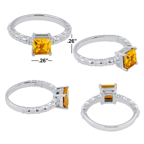 Square Shape Sterling Silver Citrine Gemstone Dainty Ring For Women