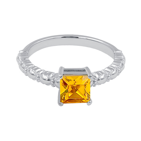 Square Shape Sterling Silver Citrine Gemstone Dainty Ring For Women