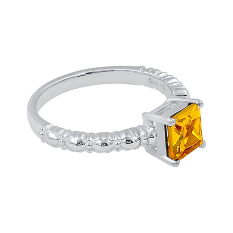 Square Shape Sterling Silver Citrine Gemstone Dainty Ring For Women