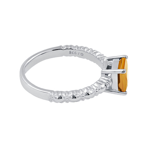 Square Shape Sterling Silver Citrine Gemstone Dainty Ring For Women