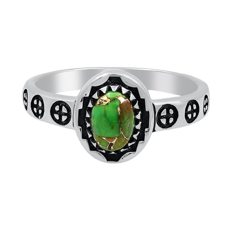 Sterling Silver Green Copper Turquoise Oxidized Rings for Women Daily Party Holiday Vintage Bohemian Ring Jewelry