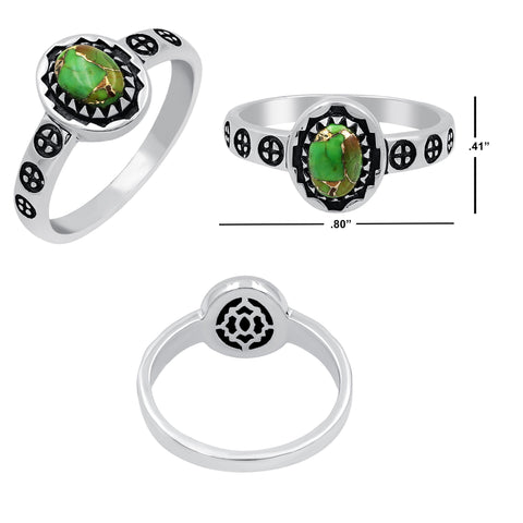 Sterling Silver Green Copper Turquoise Oxidized Rings for Women Daily Party Holiday Vintage Bohemian Ring Jewelry