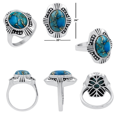 Blue Copper Turquoise Rings for Women Sterling Silver Daily Party Holiday Vintage Bohemian Ring Jewelry