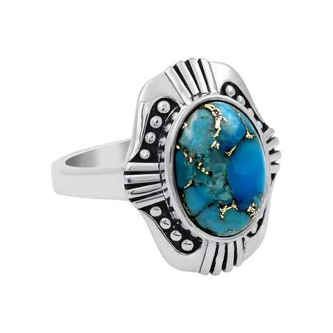 Blue Copper Turquoise Rings for Women Sterling Silver Daily Party Holiday Vintage Bohemian Ring Jewelry